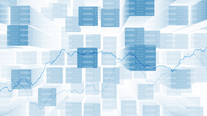 Abstract bright blue squares and business graphs illustration. - 775571685