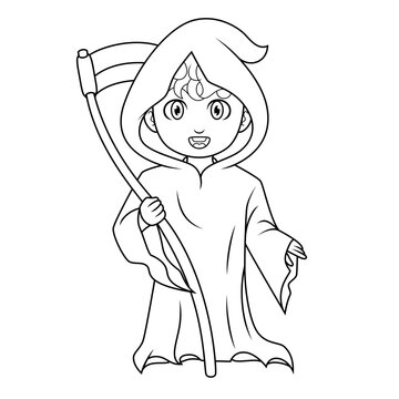 recommend clip art: boy wearing grim reaper costume with scythe line art