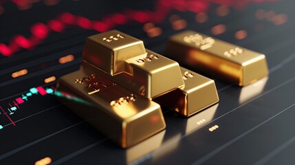 Gold bars with stock chart symbols, the constantly changing price of gold.