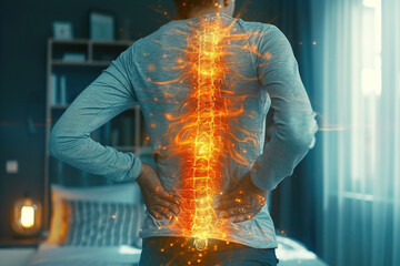 Massaging and Stretching the Back. VFX Back Pain Augmented Reality Animation. Man Experiencing Discomfort in a Result of Spine Trauma or Arthritis.