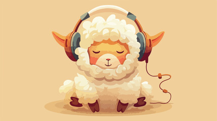 Little sheep listening music in headphones cartoon