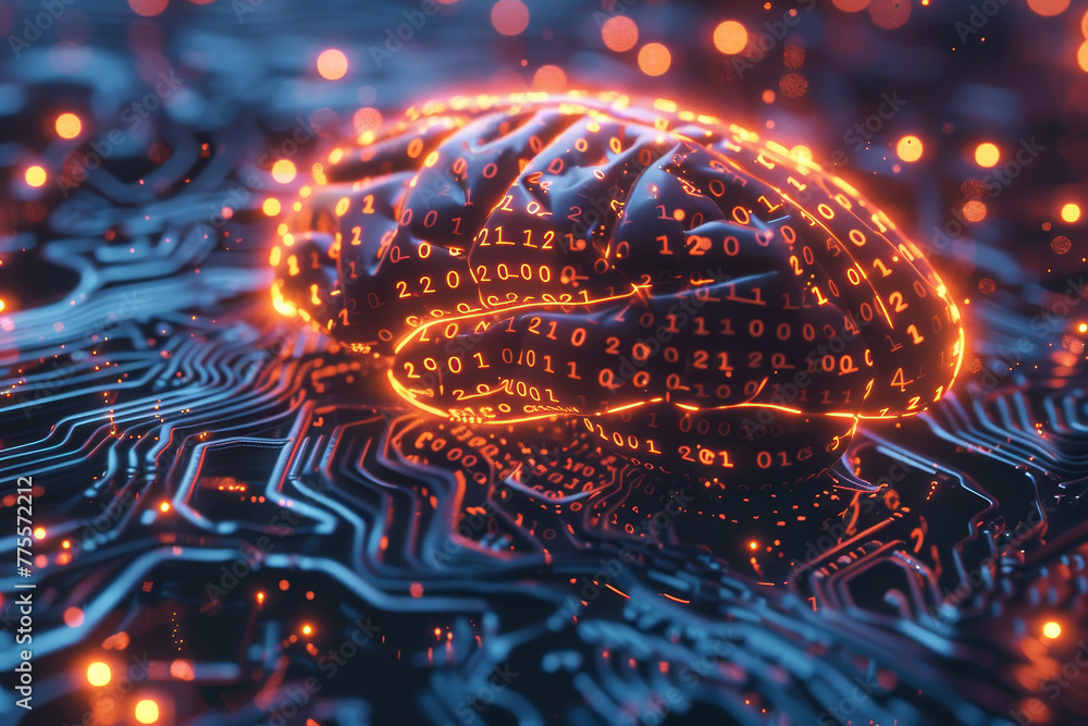 Poster a brain is shown in a computer generated image with a lot of red
