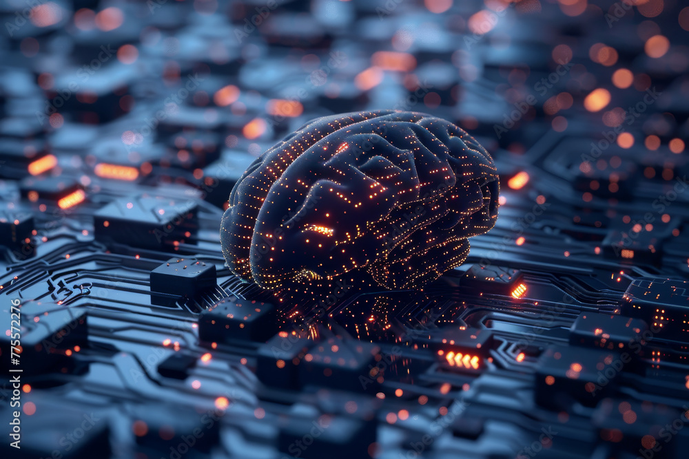 Poster a brain is shown in a computer generated image with a lot of red