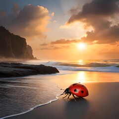 ai generated illustration beautiful ladybug close up macro in beautiful wild nature