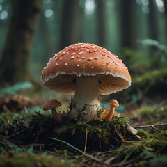 a mushroom that is sitting on the ground in the woods