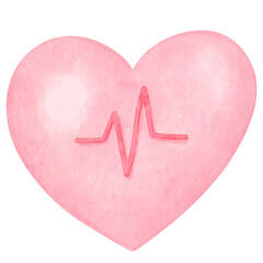 heartbeat pulse with red cardiogram line medical symbol watercolor illustration