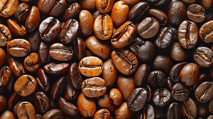 A close view of aromatic roasted coffee beans, each bean telling a story of flavor, passion, and the pursuit of the perfect espresso, AI Generative - obrazy, fototapety, plakaty