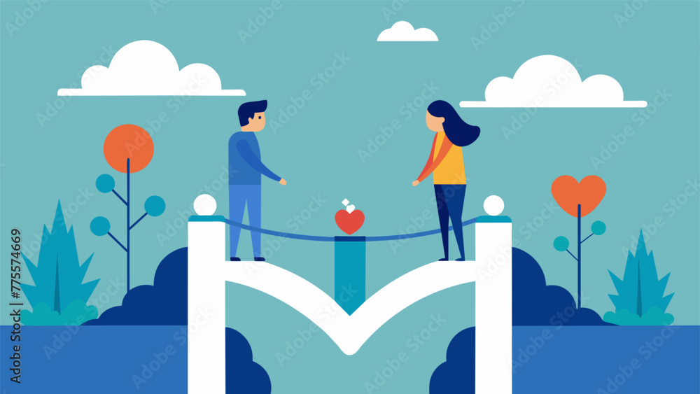 Poster an illustration of a bridge connecting two people symbolizing the effort and vulnerability required 