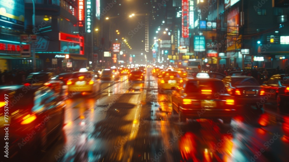 Poster blurred traffic background banner capturing the vibrant energy of city life at night. streaks of lig