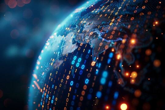 A blue and orange globe with a lot of numbers on it