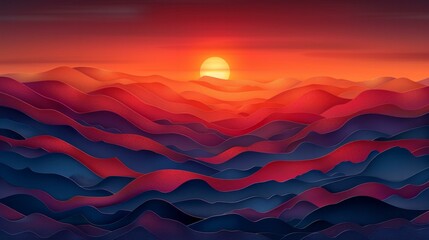 Dark salmon waves, vector abstract, colorful paper cut depth, artistic gradient, crafted landscape, AI Generative