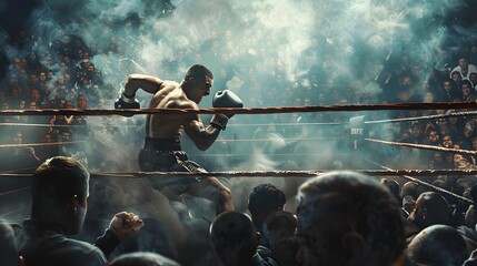The image of boxers in the ring is an illustration of the intense and exciting atmosphere of a...