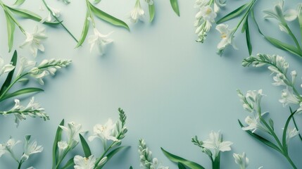 Elegant minimal florals and greens, central blank space, AI Generative
