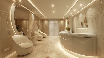 Modern beauty salon, chic interior design, detailed and welcoming atmosphere, AI Generative
