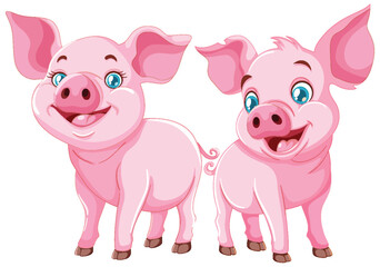 Two happy piglets smiling in a vector illustration.