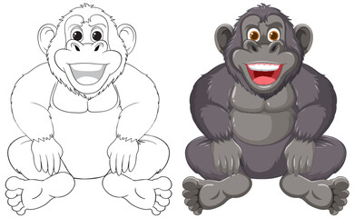 Vector graphic of a monkey, outlined and colored