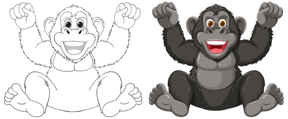 Obraz premium Two happy monkeys with raised arms in joy