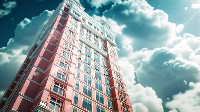 video tall and big building from outside with white clouds