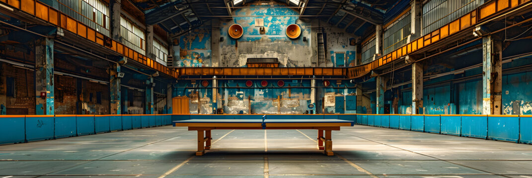 Ping Pong Table in Large Arena 3d image wallpaper 
