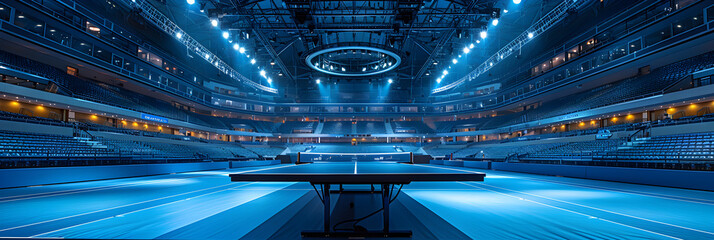 blue light tunnel on ping pong table,
Ping Pong Table in Large Arena
 - obrazy, fototapety, plakaty
