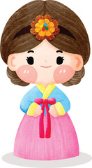 Cute girl wearing Hanbok, Korean traditional costume.