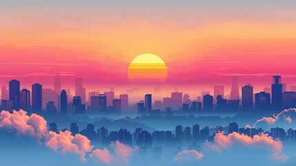 sunset over the city. synthwave styled landscape. futuristic background. - obrazy, fototapety, plakaty
