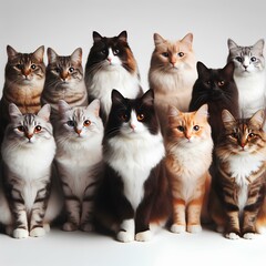 Studio image of large group of cats.