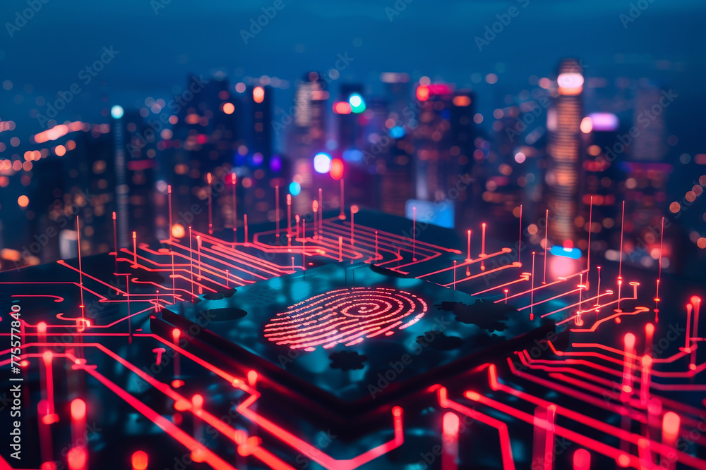 Aufkleber a computer chip with a fingerprint on it