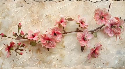 Photograph of a parchment with delicate watercolor floral texture and fresh flowers in art and reality.