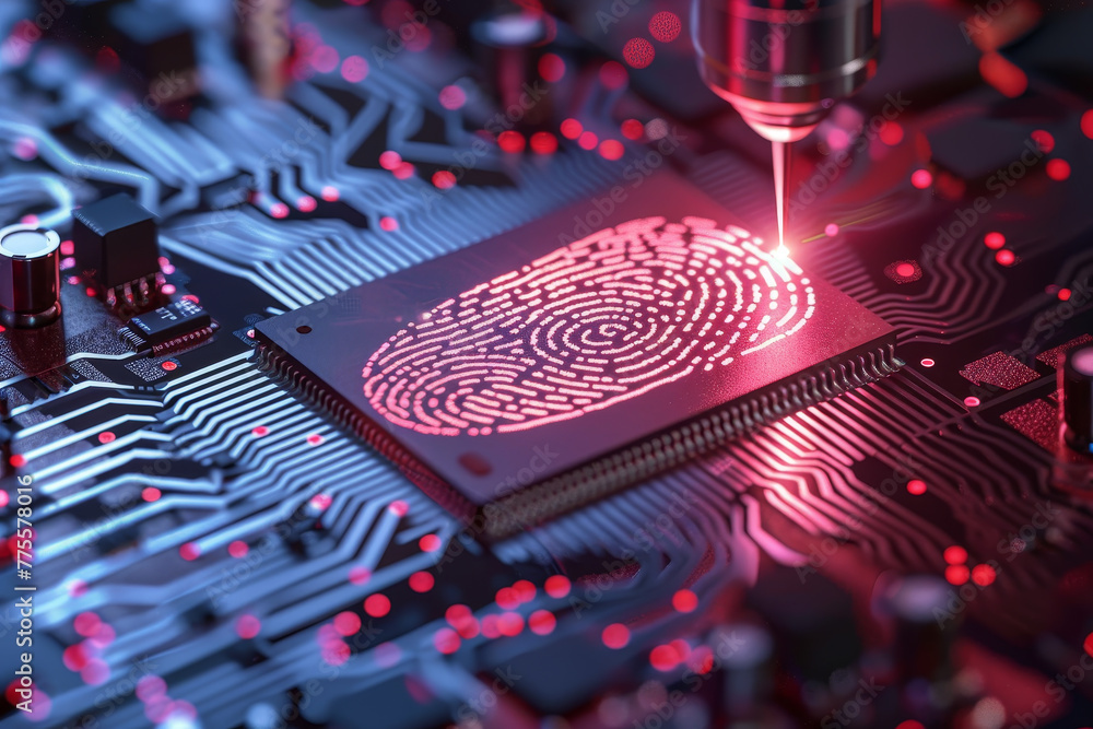 Poster a computer chip with a fingerprint on it