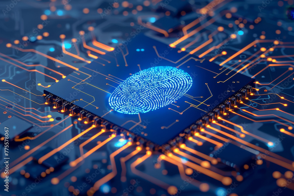 Poster a computer chip with a fingerprint on it