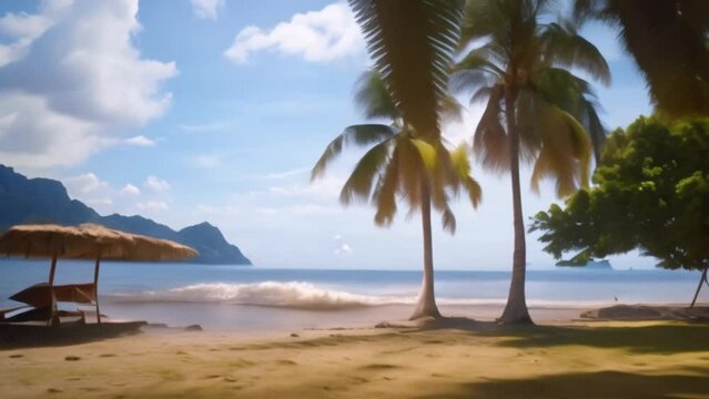 video beach with coconut trees on a sunny day