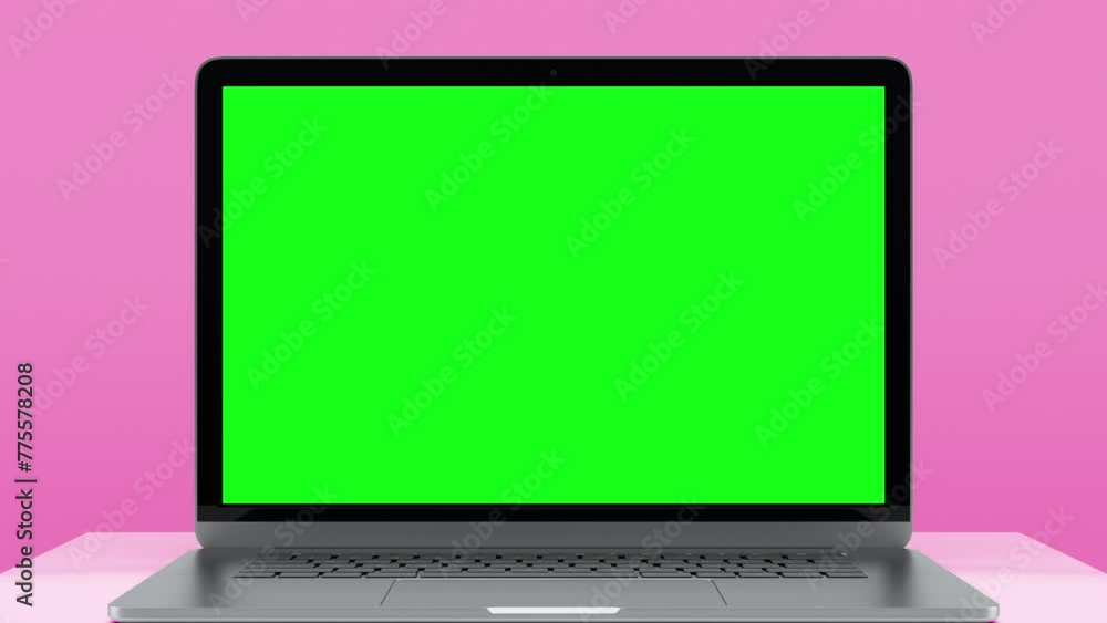 Fototapete laptop computer with green screen for chroma key. zoom in on mock up of working pc with greenscreen 