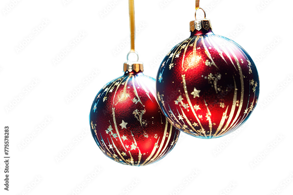 Poster hanging red christmas balls with copy space. isolated on a transparent background. generative ai