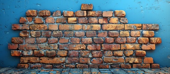 Close up of brick wall against blue background - obrazy, fototapety, plakaty