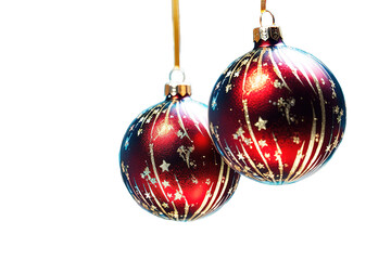 Hanging red christmas balls with copy space. isolated on a Transparent background. Generative AI