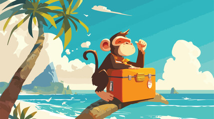 Obraz na płótnie Canvas Monkey on the island illustration 2d flat cartoon v
