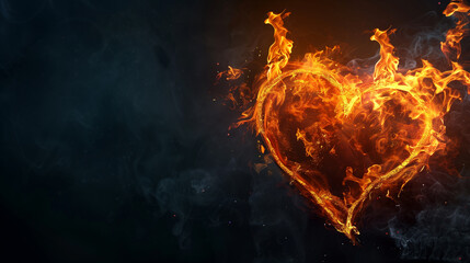 Heart burning in fire, passion hell romance inferno shape