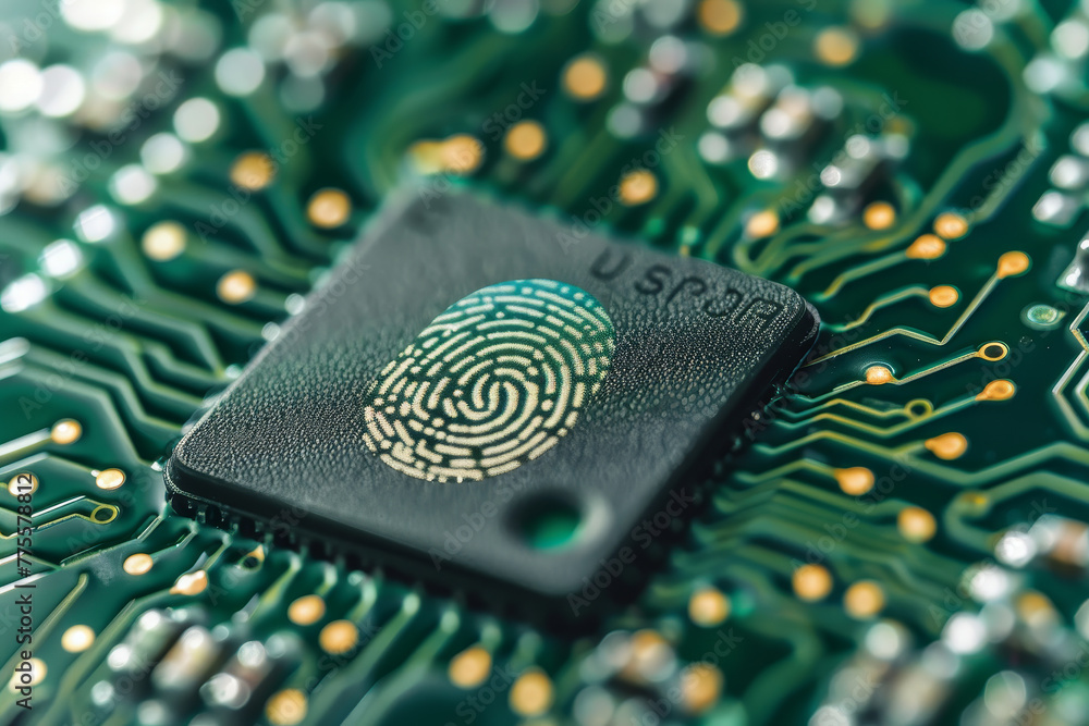 Poster a computer chip with a fingerprint on it