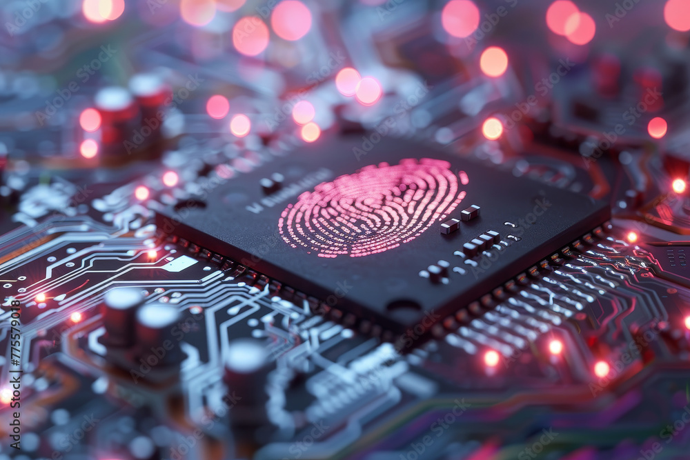 Poster a computer chip with a fingerprint on it
