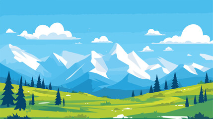 Mountain with blue sky 2d flat cartoon vactor illus