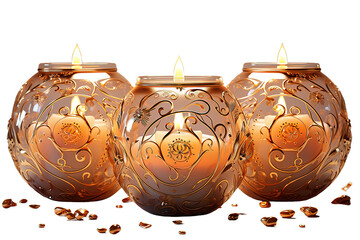 Burning candle in a metallic holder, side view. illustration in cartoon style isolated on a Transparent background. Generative AI