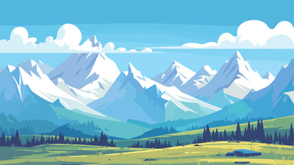 Mountains with snow caps. Hand drawn mountain range - obrazy, fototapety, plakaty