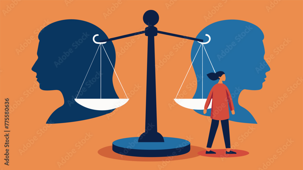 Aufkleber a scale with a person and their shadow on one side representing the unconscious thoughts and attitud