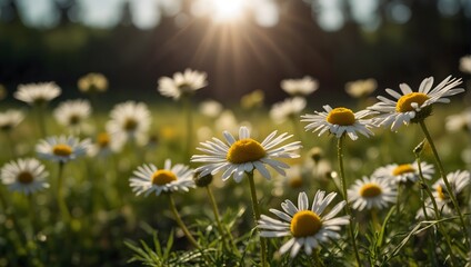 chamomile flowers outside on a sunny meadow