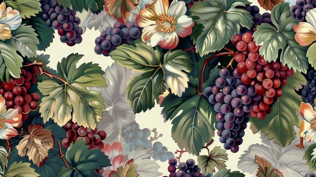 Seamless peach, flower, and leaf pattern, a digital AI homage to vintage botanical illustrations for endless beauty