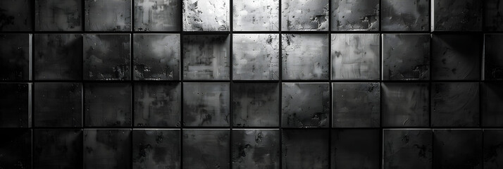  Dark concrete  blocks black wall background with spotlights ,Close up shot of a black tiled wall, suitable for architectural and interior design projects.
