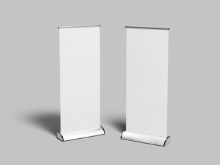 White Blank Two Roll Up Banner Mockup Template