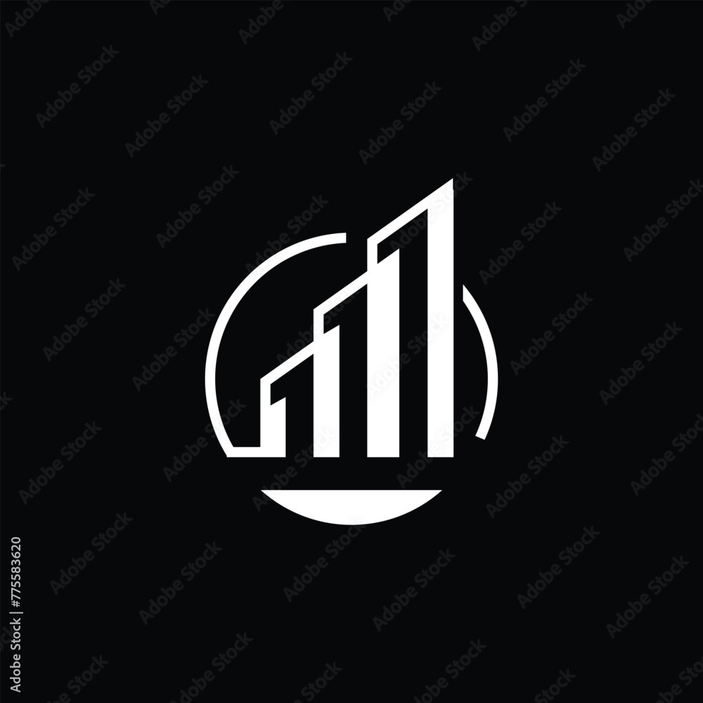 Poster this is a simple flat logo of a building on a circle shape that looks like a graph bar forming a num