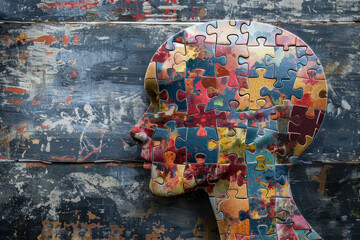A puzzle of a head with a colorful face